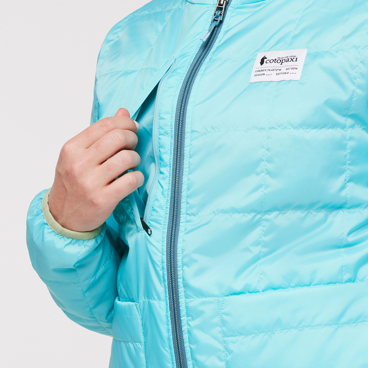 Teca Cálido Hooded Jacket - Women's, Blue Algae, Model Aya