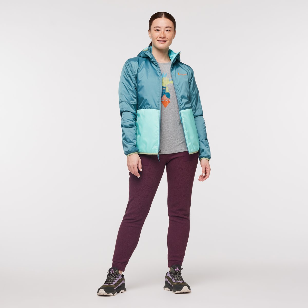 Teca Cálido Hooded Jacket - Women's, Blue Algae, Model Aya