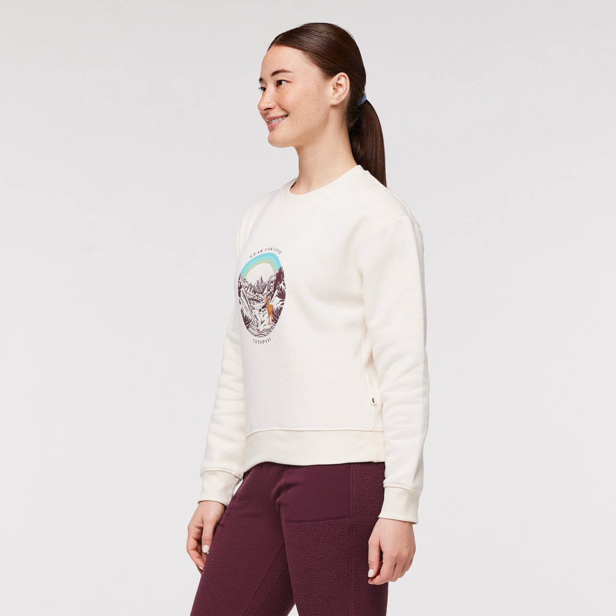 Traveling Llama Crew Sweatshirt - Women's, Bone, Model Aya
