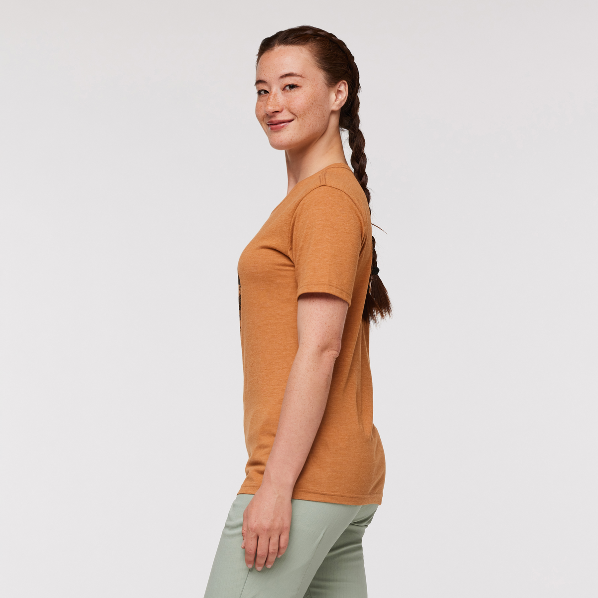 Traveling Llama T-Shirt - Women's, Saddle, Model Aya