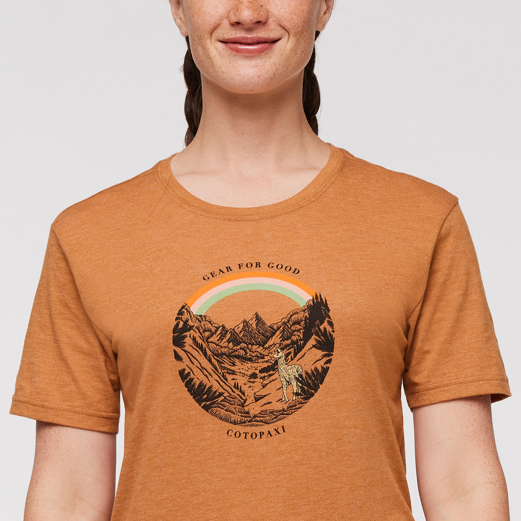 Traveling Llama T-Shirt - Women's, Saddle, Model Aya