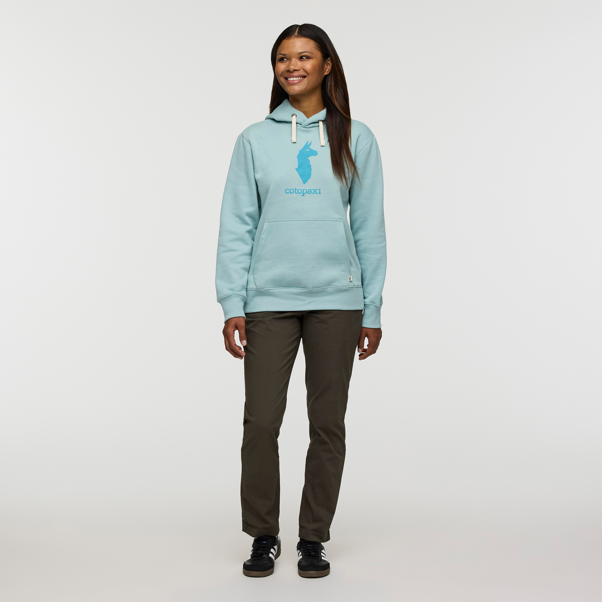 Cotopaxi Llama Pullover Hoodie - Women's, Sea Spray, Model Jade