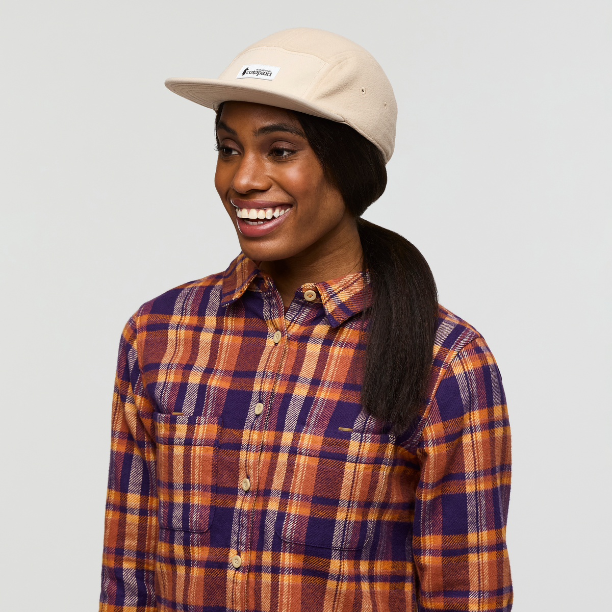 Fleece 5-Panel Hat, Oatmeal, Detail