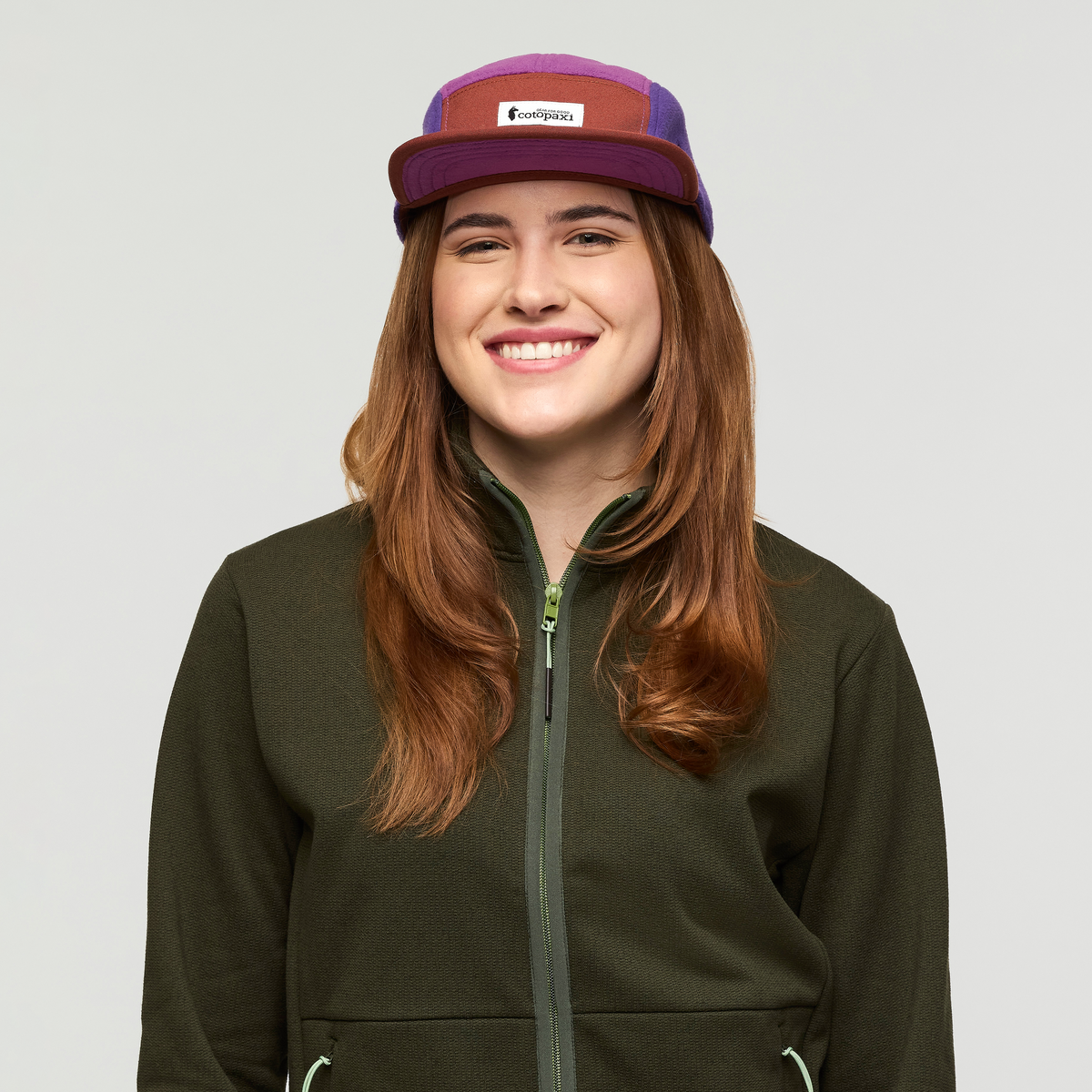 Fleece 5-Panel Hat, Rusty/Mauve, Detail