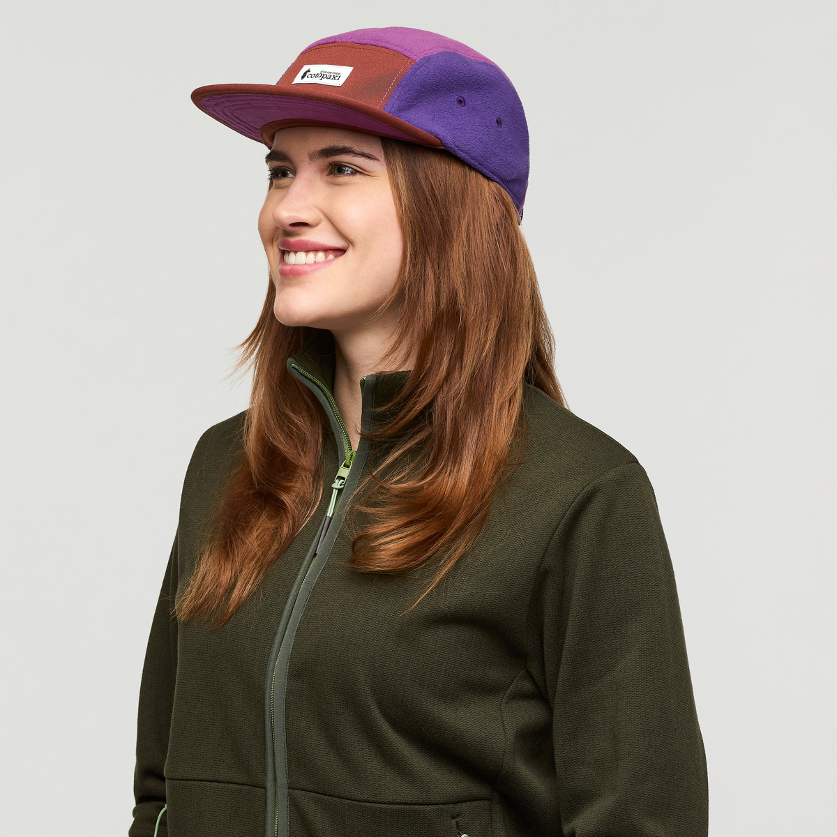 Fleece 5-Panel Hat, Rusty/Mauve, Detail