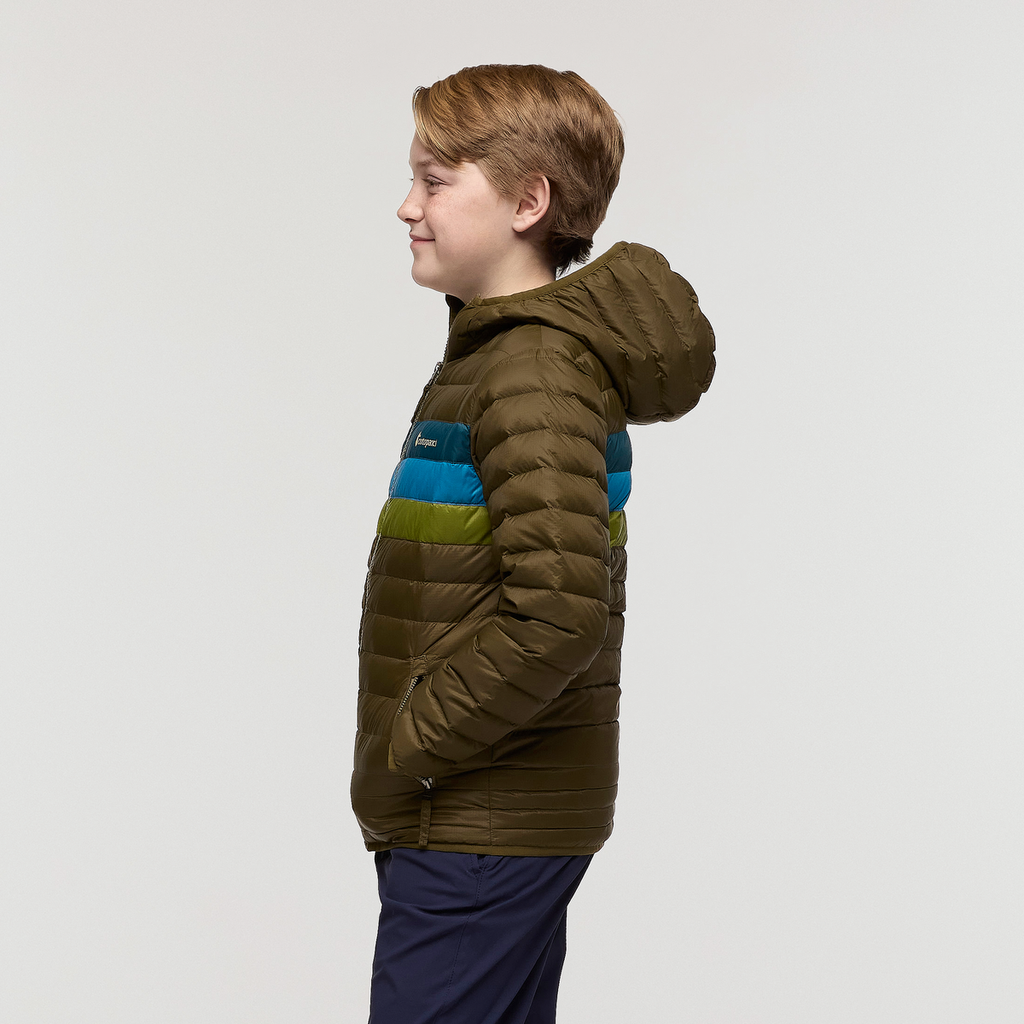 Fuego Hooded Down Jacket - Kids', Live Oak Stripes, Model Dax