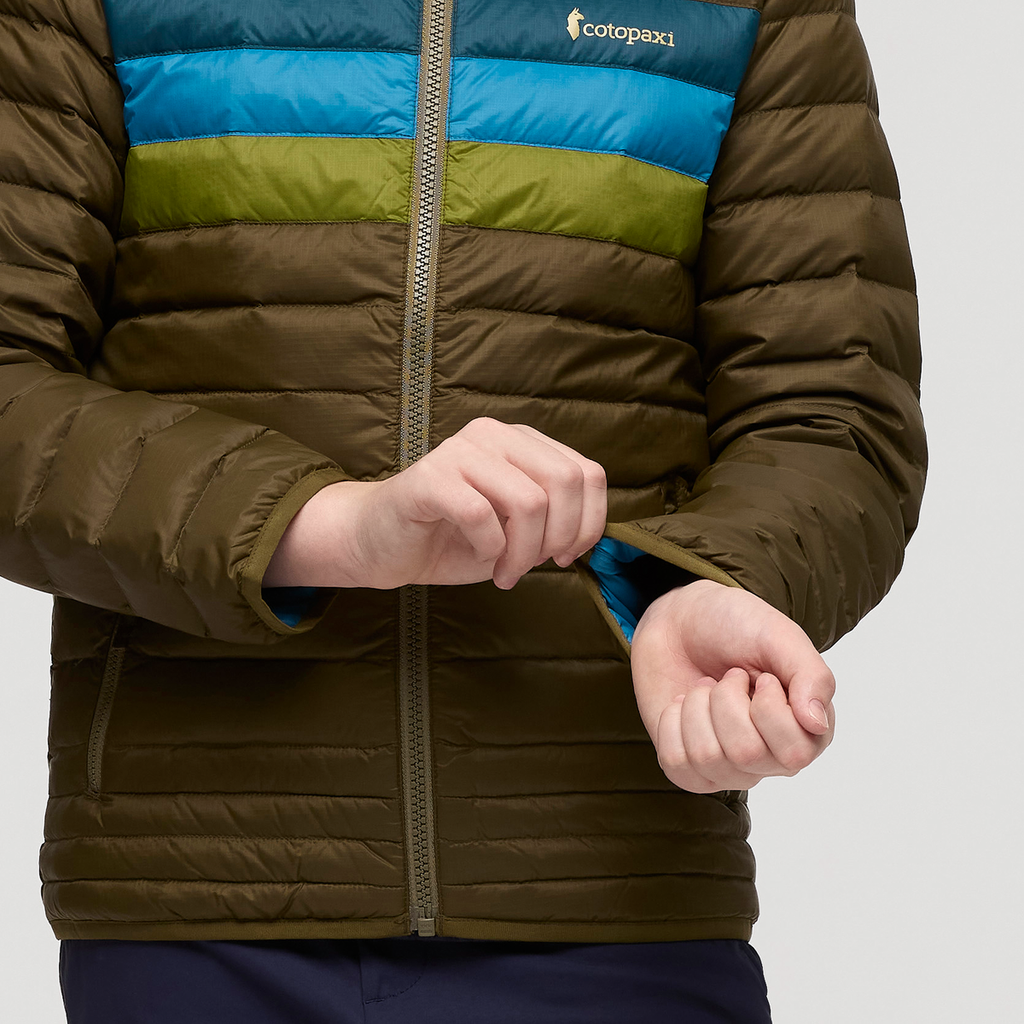Fuego Hooded Down Jacket - Kids', Live Oak Stripes, Model Dax