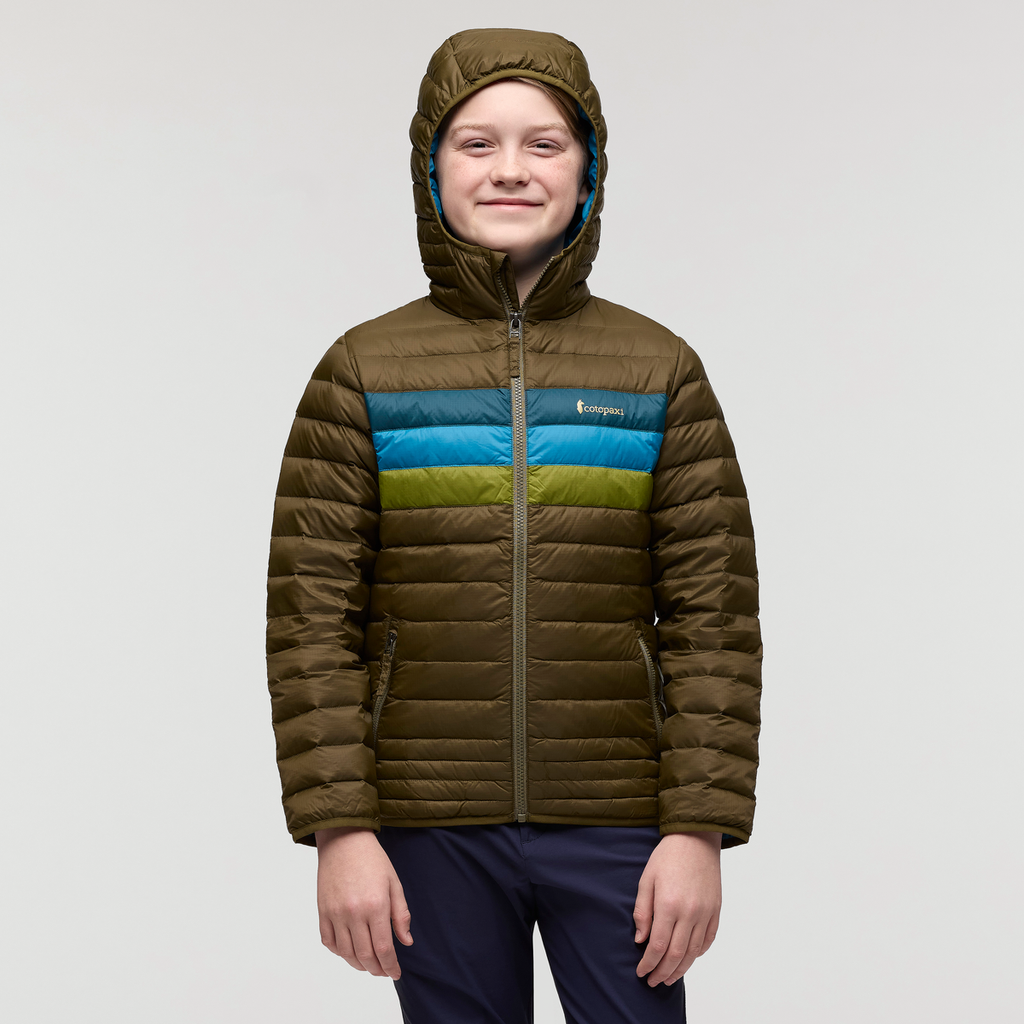 Fuego Hooded Down Jacket - Kids', Live Oak Stripes, Model Dax
