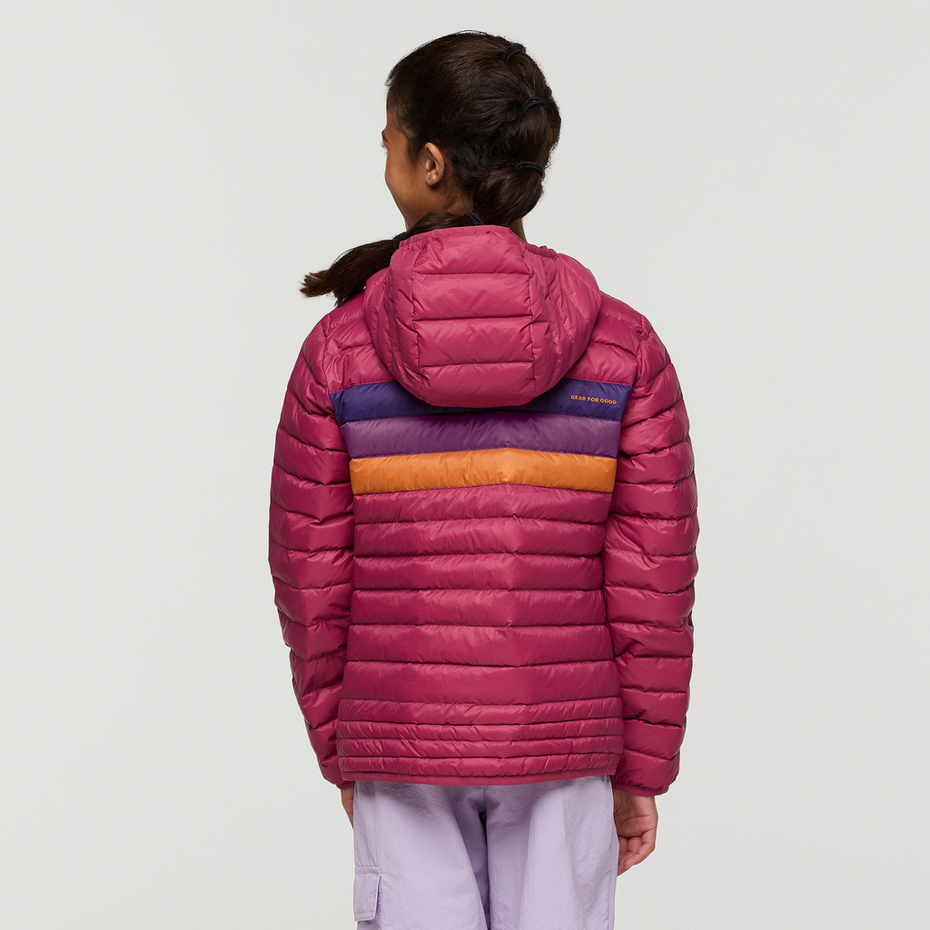 Fuego Hooded Down Jacket - Kids', Sangria Stripes, Model Maliyah
