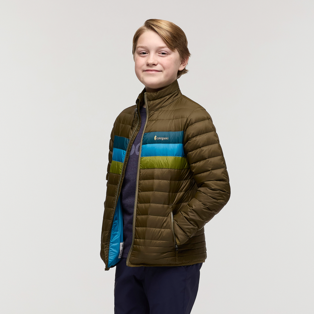 Fuego Down Jacket - Kids', Live Oak Stripes, Model Dax