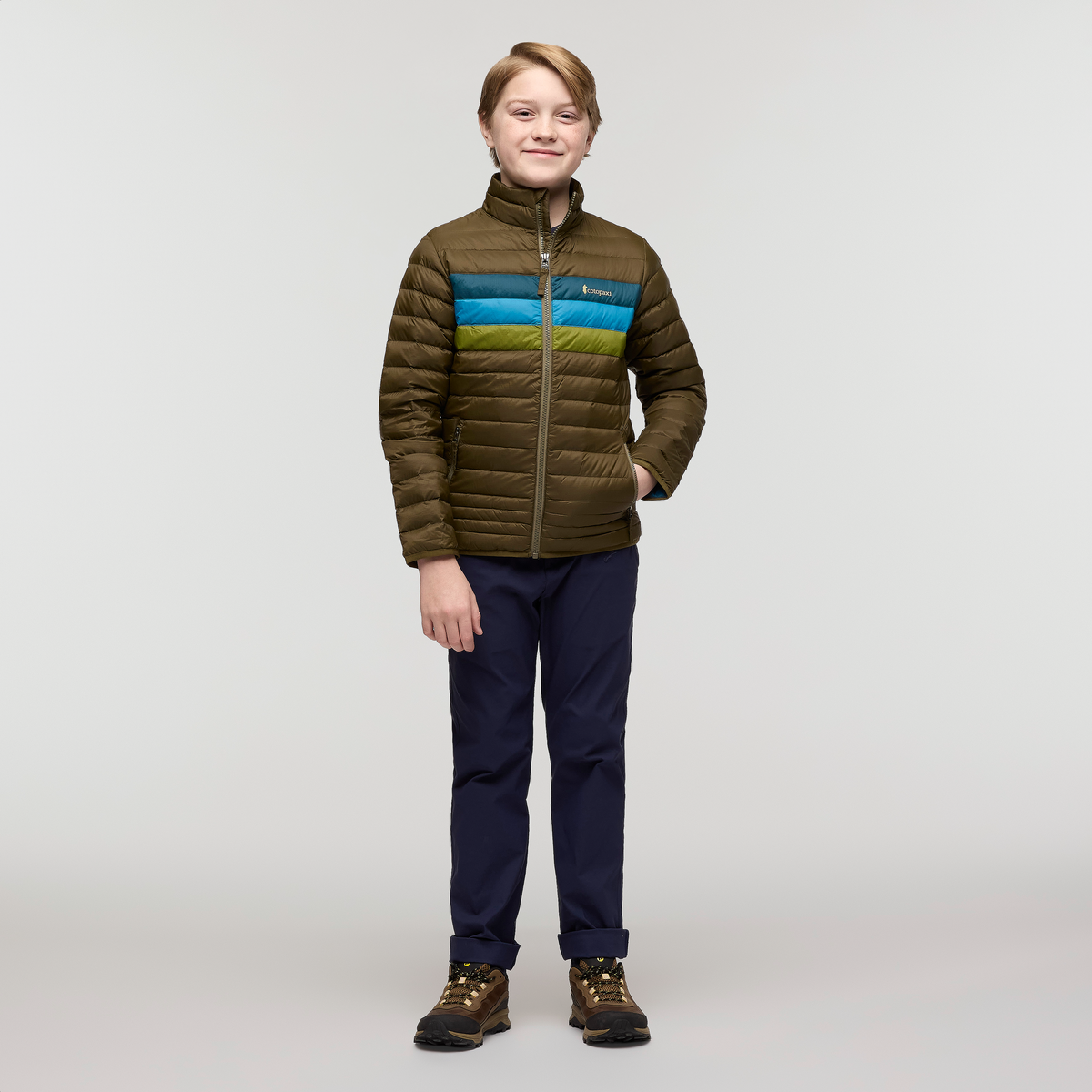 Fuego Down Jacket - Kids', Live Oak Stripes, Model Dax