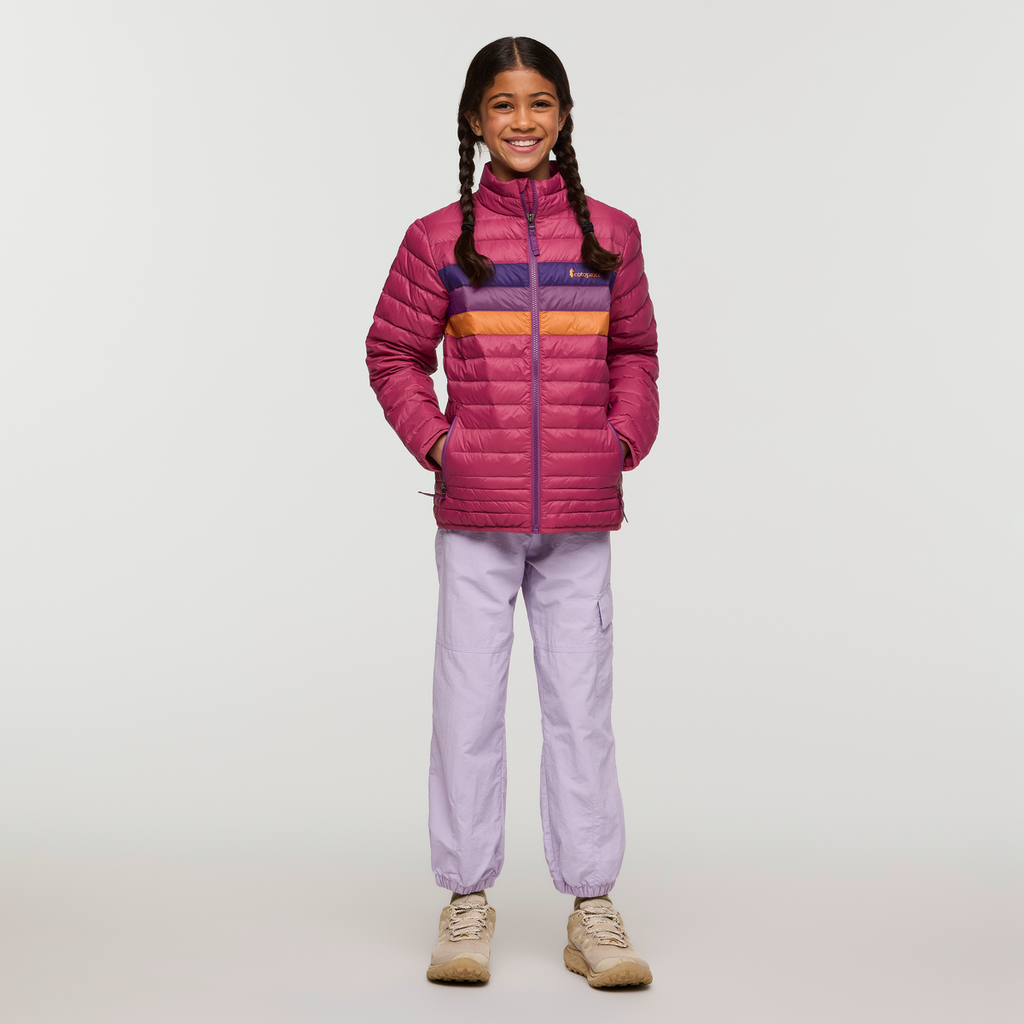 Fuego Down Jacket - Kids', Sangria Stripes, Model Maliyah