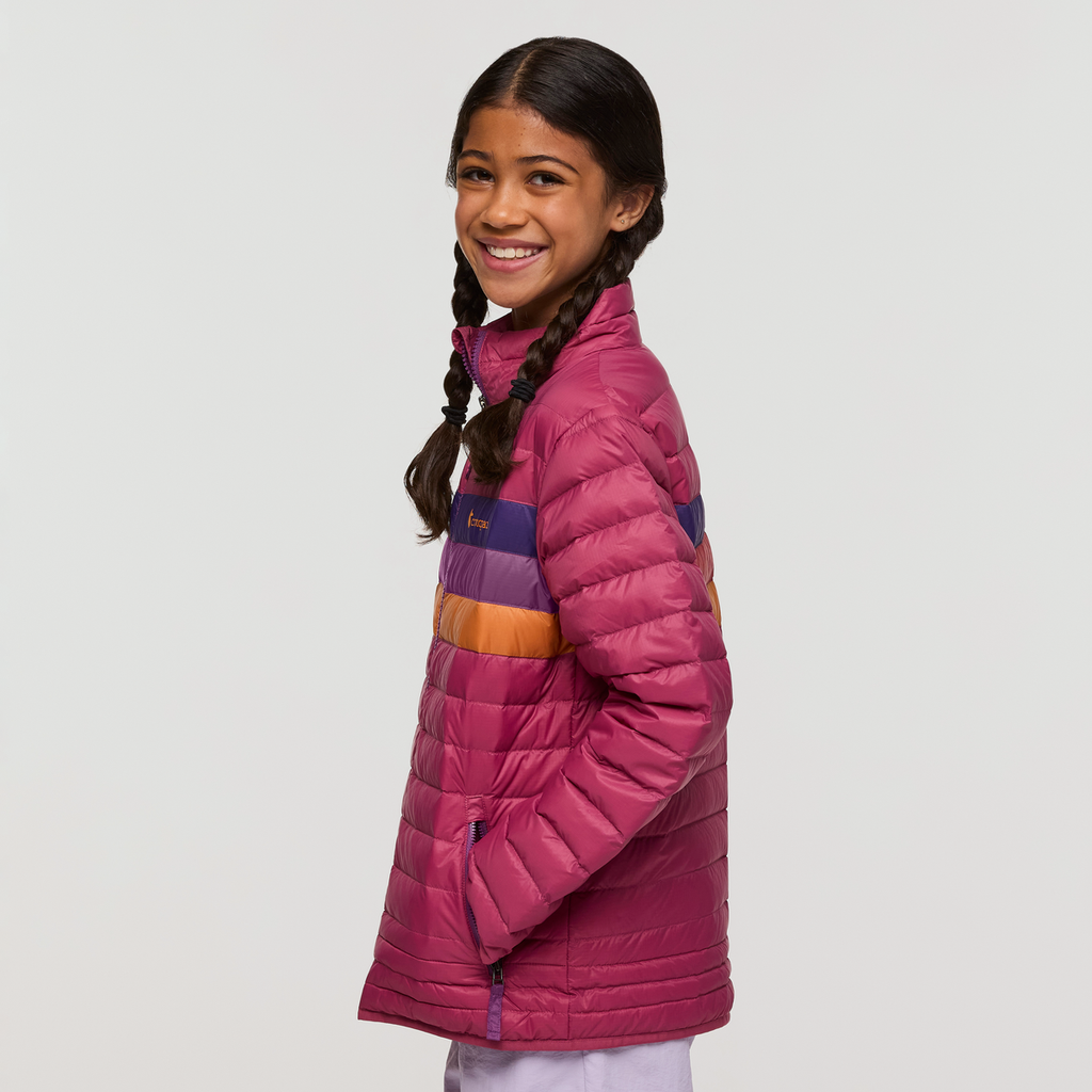 Fuego Down Jacket - Kids', Sangria Stripes, Model Maliyah