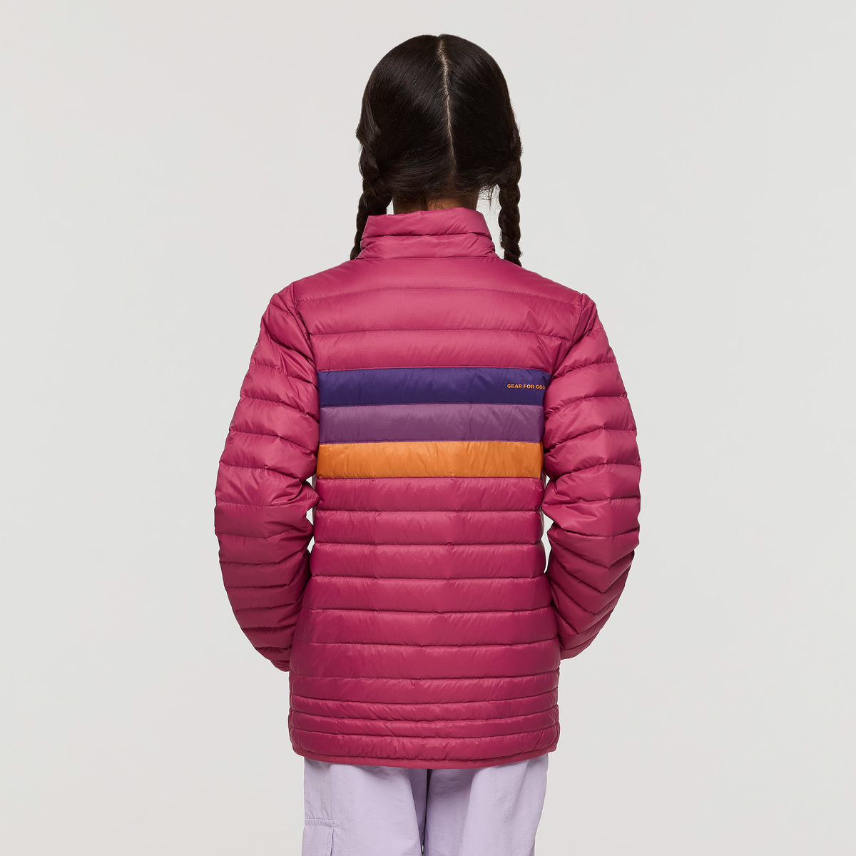 Fuego Down Jacket - Kids', Sangria Stripes, Model Maliyah