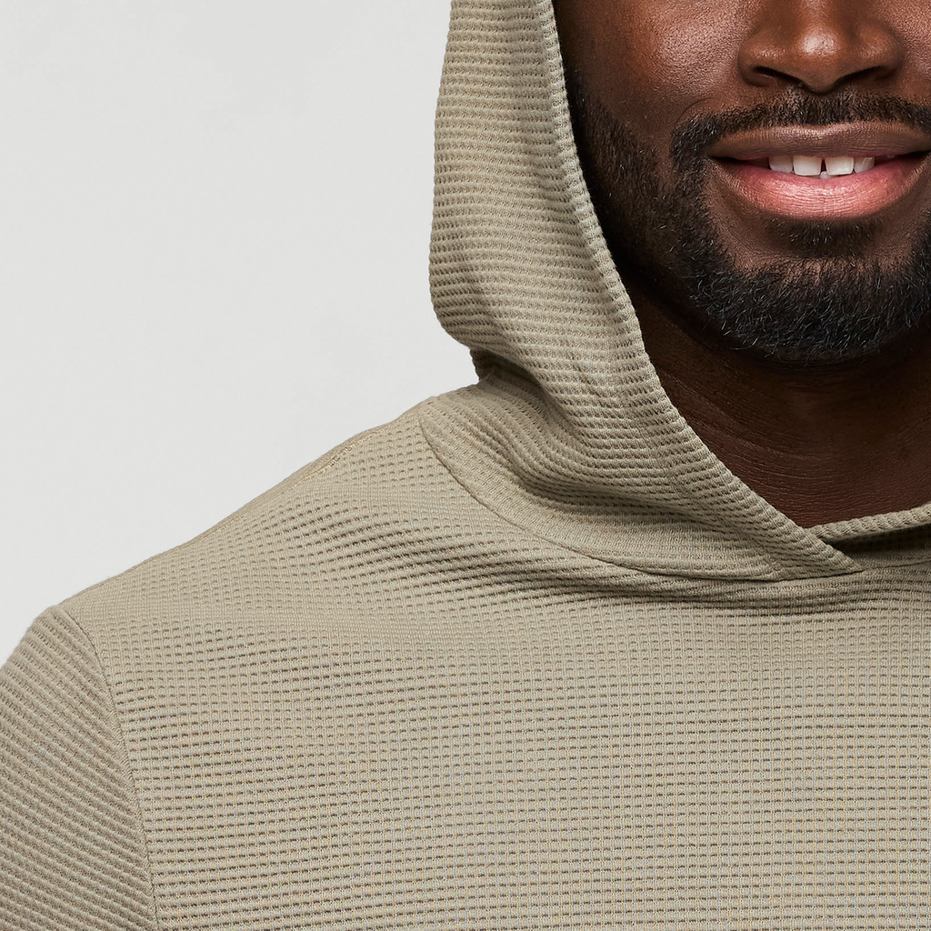 Atajo Long-Sleeve Waffle Hoodie - Men's, Stone, Model Kirk