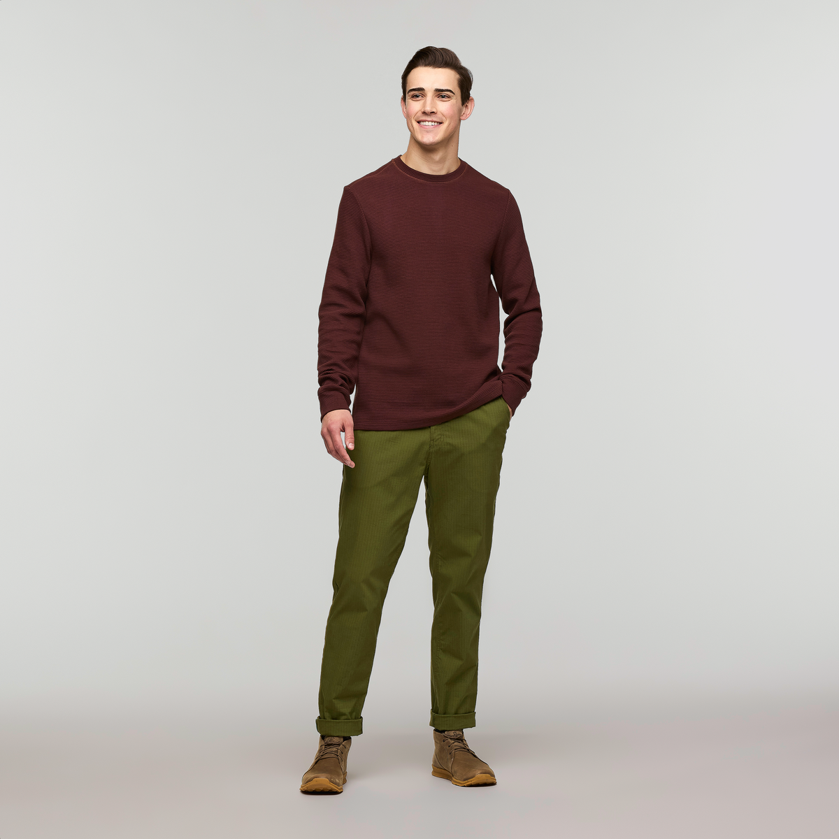 Atajo Long-Sleeve Waffle Shirt - Men's, Chestnut, Model Kellan