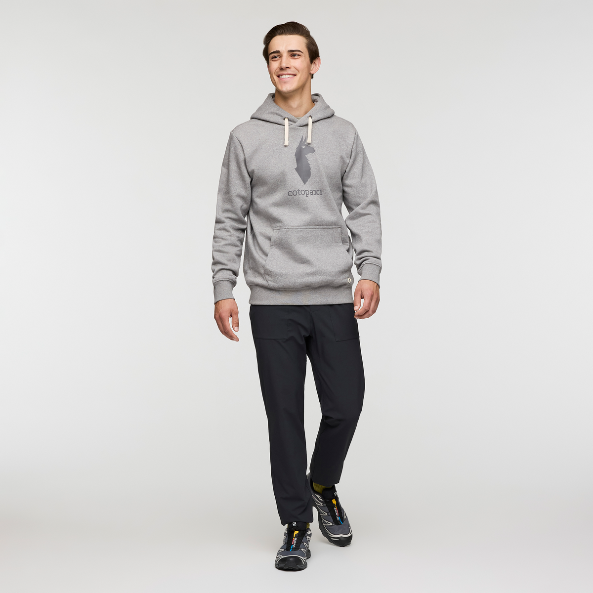 Cotopaxi Llama Pullover Hoodie - Men's, Heather Grey, Model Kellan
