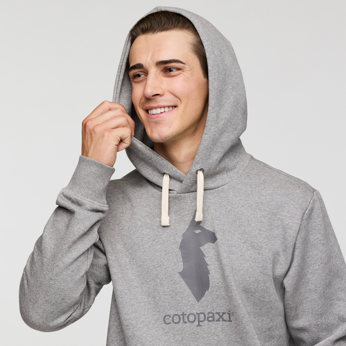 Cotopaxi Llama Pullover Hoodie - Men's, Heather Grey, Model Kellan