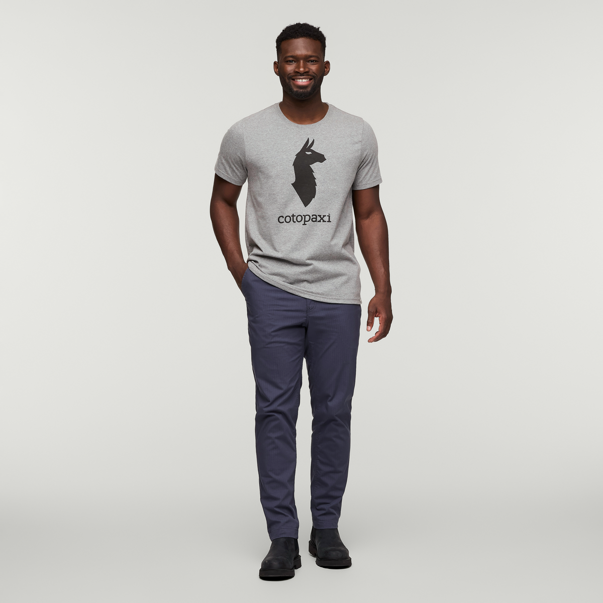 Cotopaxi Llama T-Shirt - Men's, Heather Grey, Model Kirk