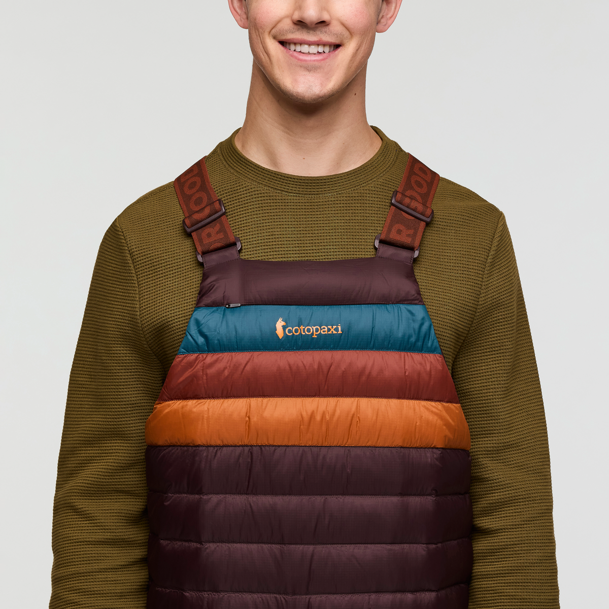Fuego Down Overall - Men's, Coffee Stripes, Model Kellan