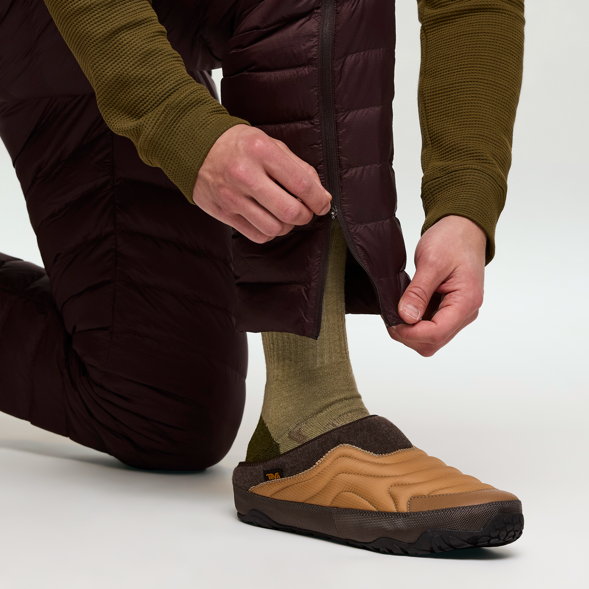 Fuego Down Overall - Men's, Coffee Stripes, Model Kellan