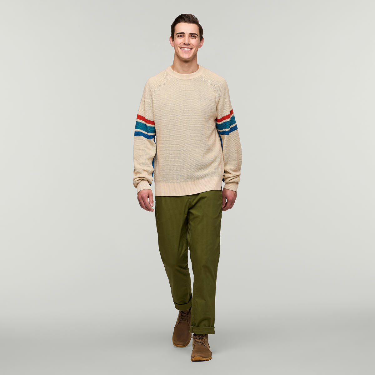 Libre Waffle Crew Sweater - Men's, Cream, Model Kellan