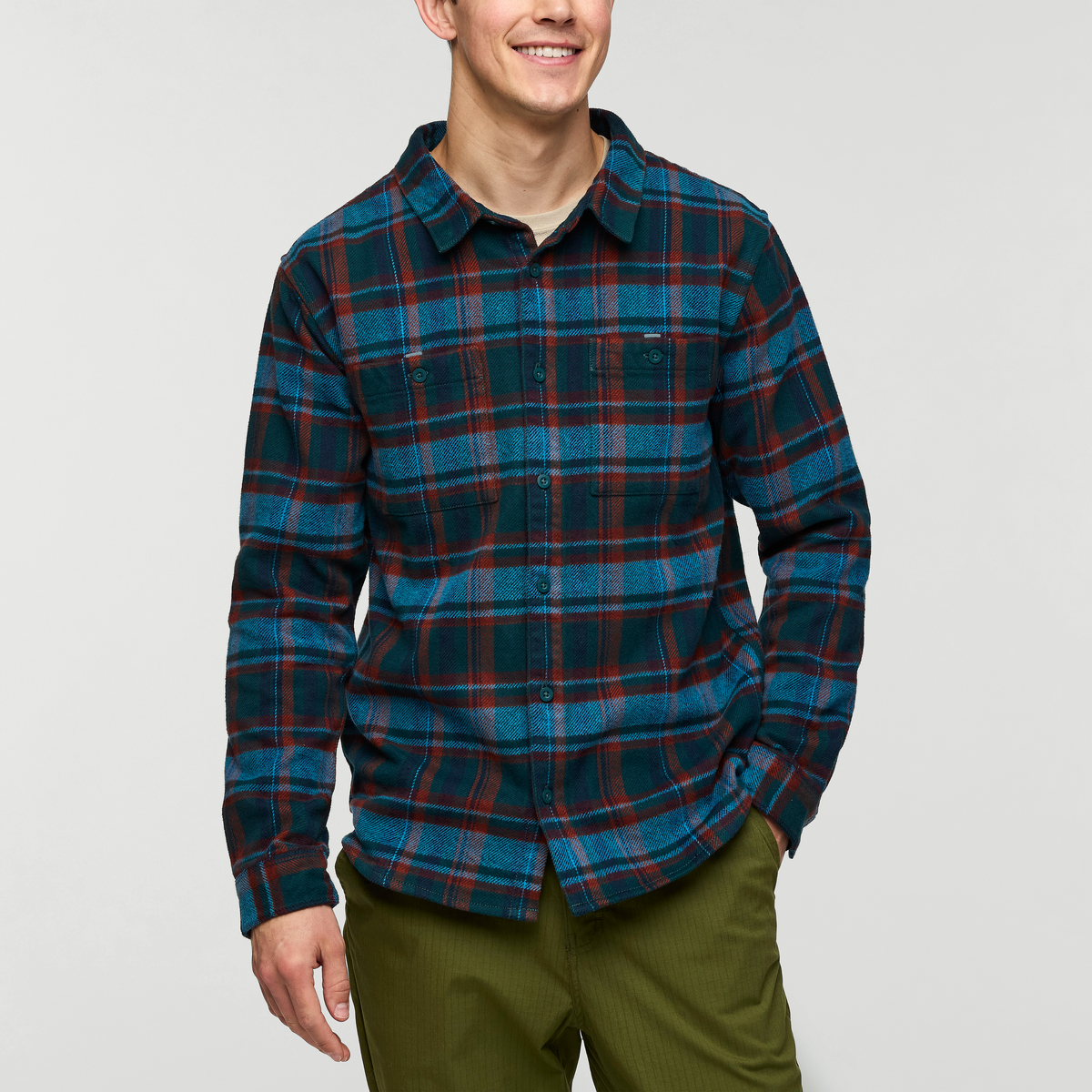 Mero Organic Flannel Shirt - Men's, Abyss Plaid, Model Kellan