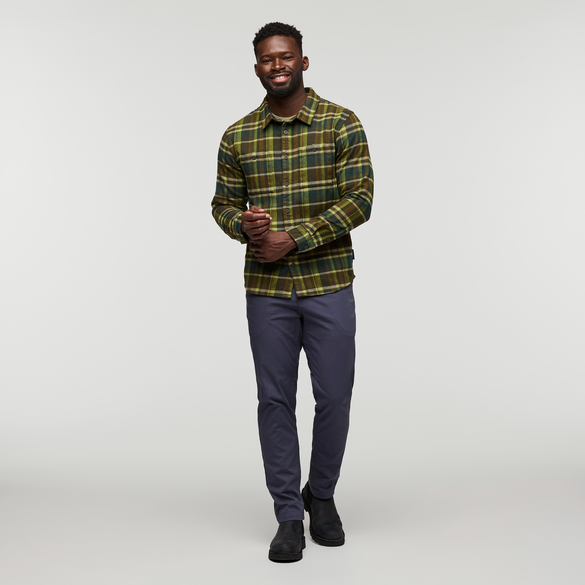 Mero Organic Flannel Shirt - Men's, Woods Plaid, Model Kirk