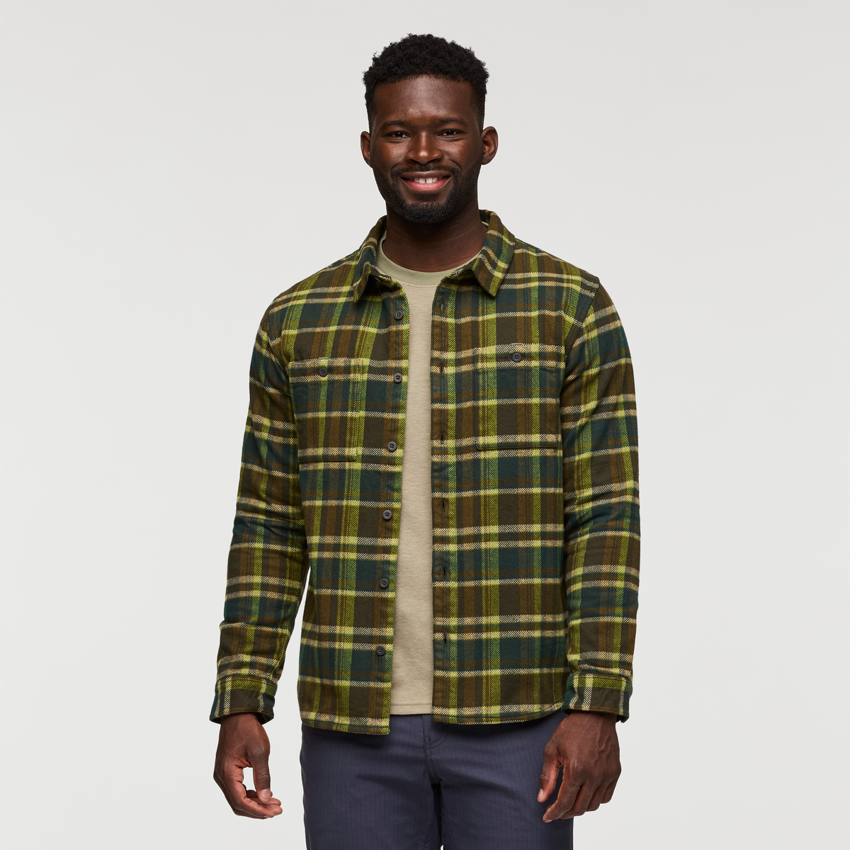 Mero Organic Flannel Shirt - Men's, Woods Plaid, Model Kirk