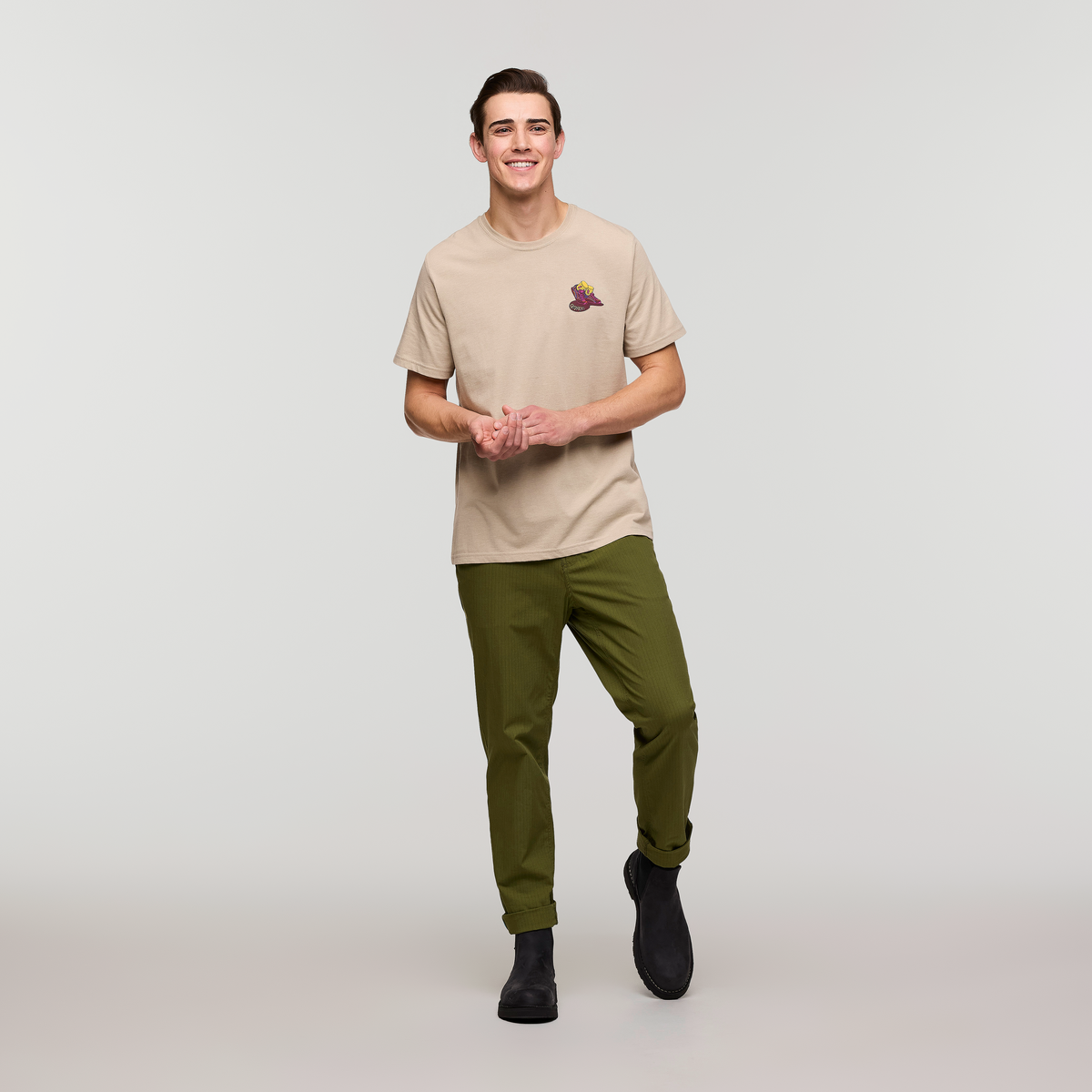 On the Trail Again T-Shirt - Men's, Pebble, Model Kellan