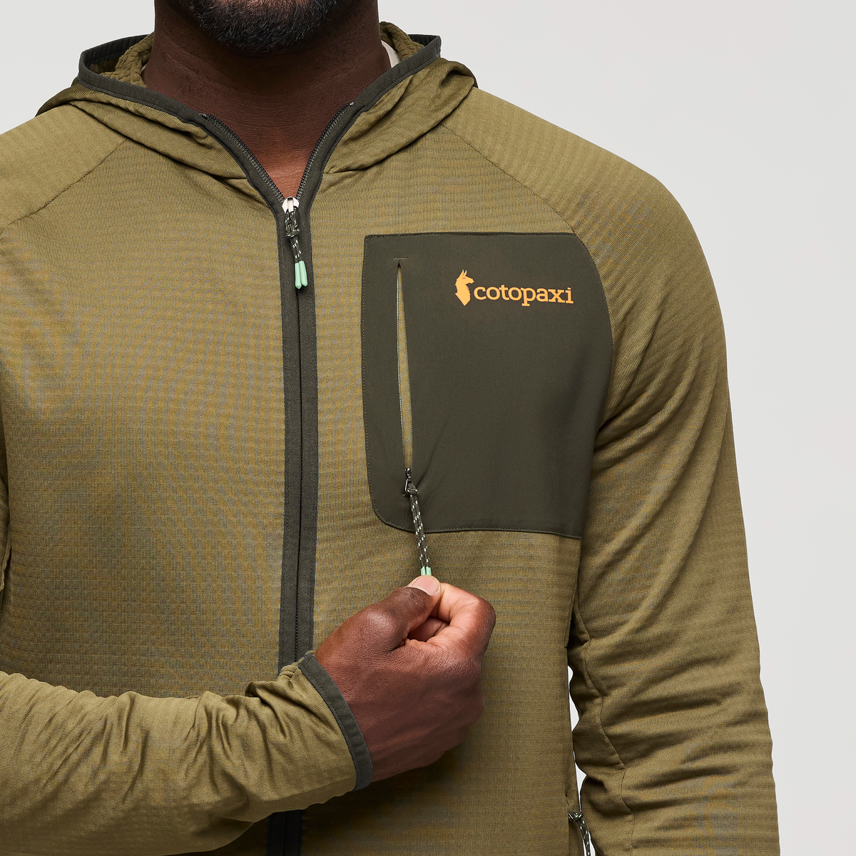 Otero Fleece Full-Zip Hooded Jacket - Men's, Live Oak, Model Kirk