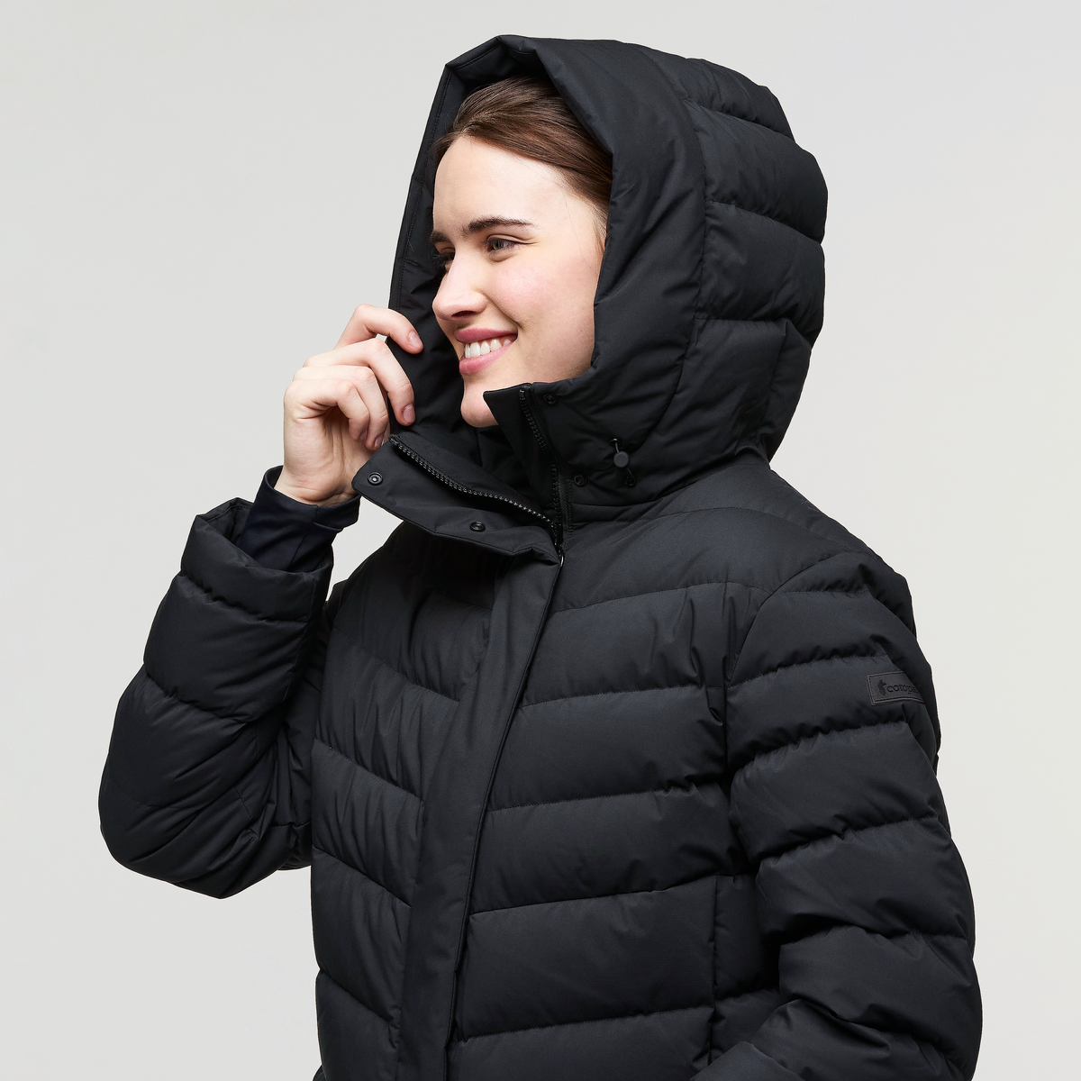 Alivio Down Jacket- Women's, Cotopaxi Black, Model Kathleen