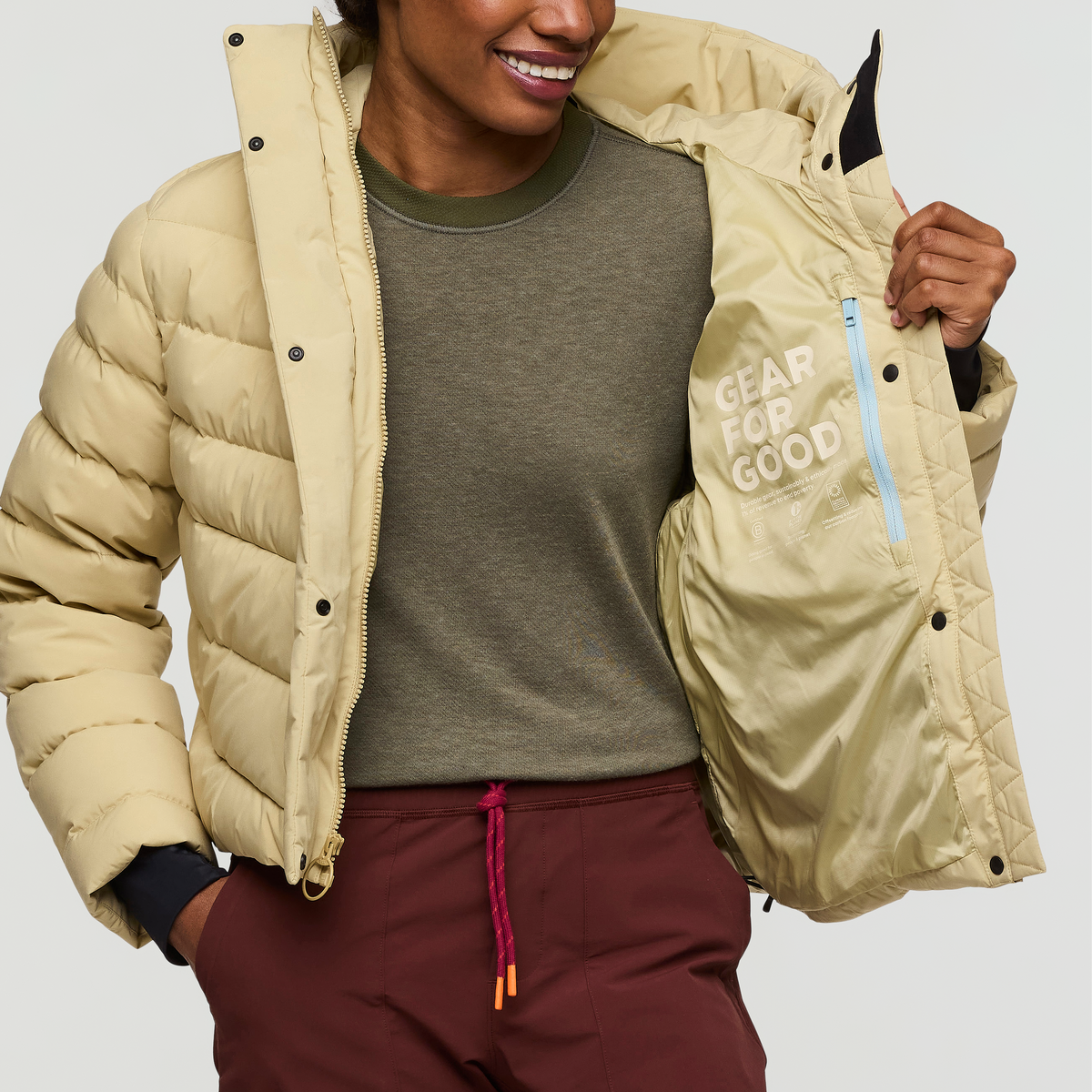 Alivio Down Jacket- Women's, Grain, Model Sydney