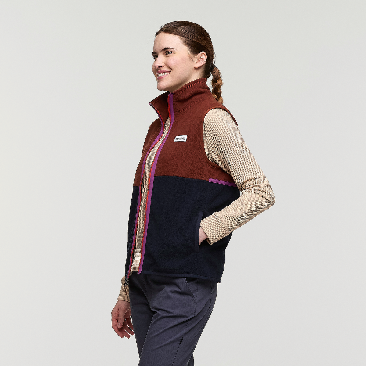 Amado Fleece Vest - Women's, Rusty/Carbon, Model Kathleen
