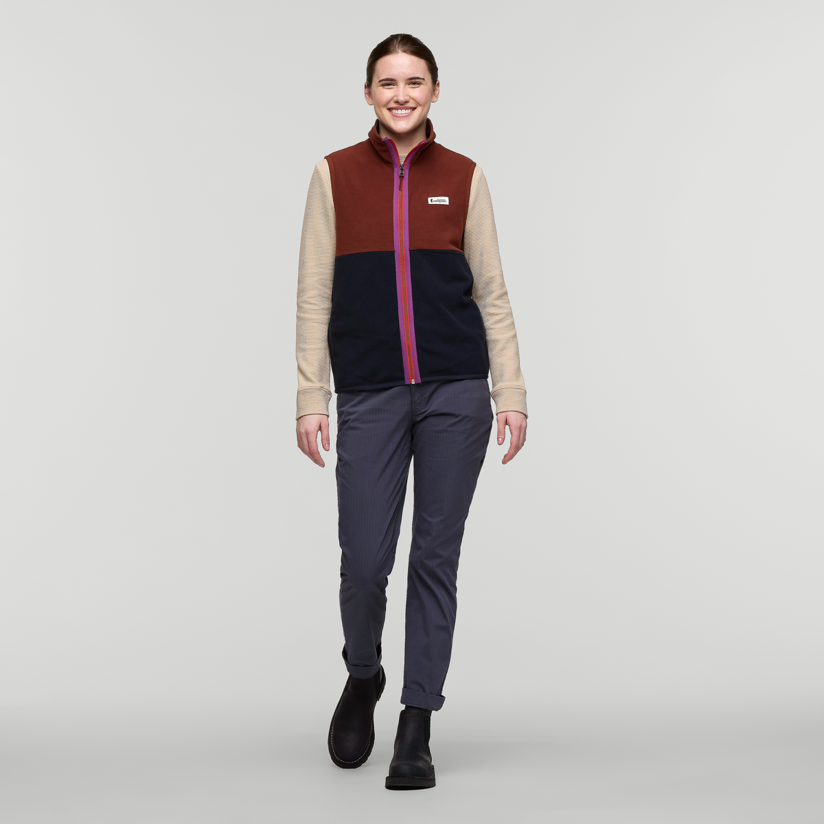 Amado Fleece Vest - Women's, Rusty/Carbon, Model Kathleen