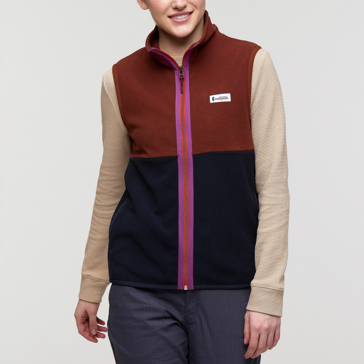 Amado Fleece Vest - Women's, Rusty/Carbon, Model Kathleen