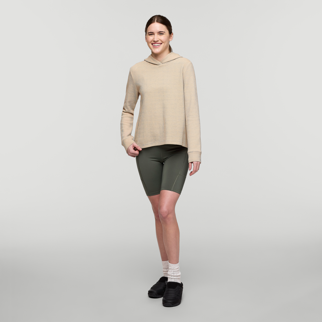 Atajo Long-Sleeve Waffle Hoodie - Women's, Oatmeal, Model Kathleen