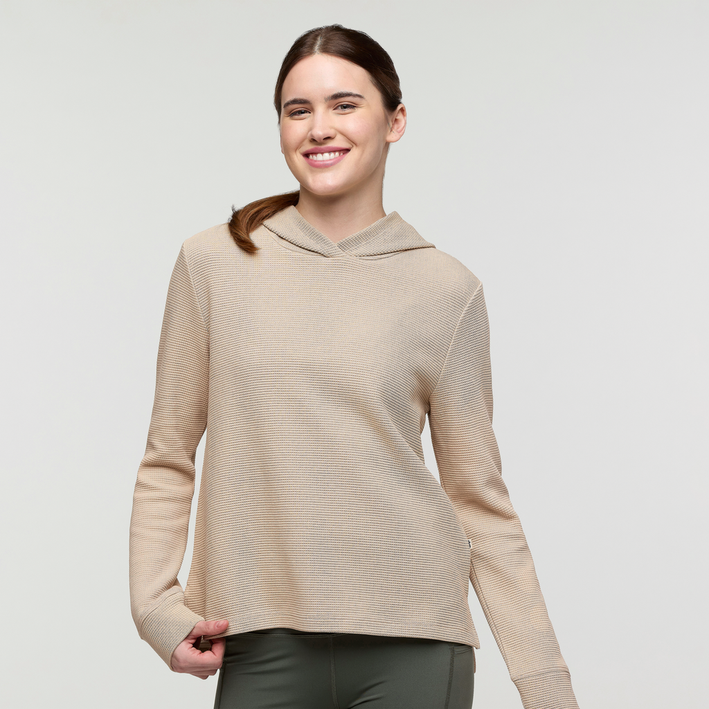 Atajo Long-Sleeve Waffle Hoodie - Women's, Oatmeal, Model Kathleen