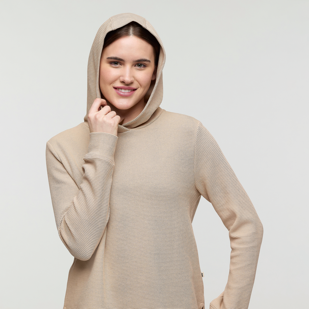 Atajo Long-Sleeve Waffle Hoodie - Women's, Oatmeal, Model Kathleen