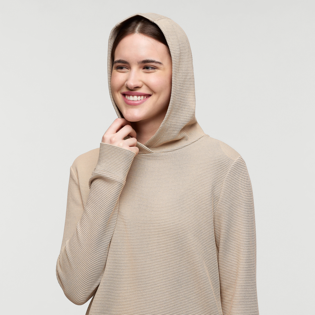 Atajo Long-Sleeve Waffle Hoodie - Women's, Oatmeal, Model Kathleen