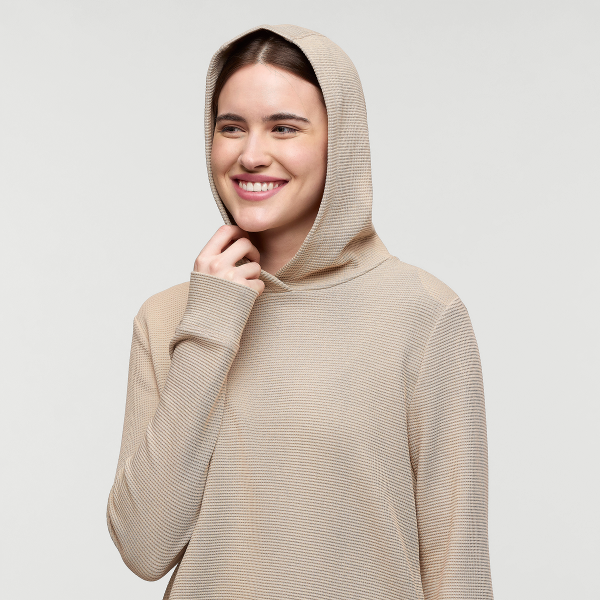 Atajo Long-Sleeve Waffle Hoodie - Women's, Oatmeal, Model Kathleen