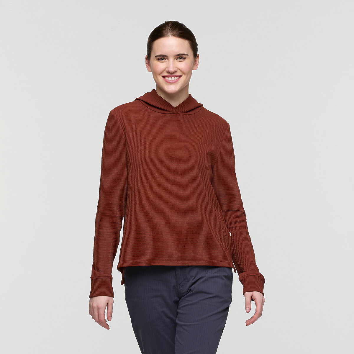 Atajo Long-Sleeve Waffle Hoodie - Women's, Rusty, Model Kathleen