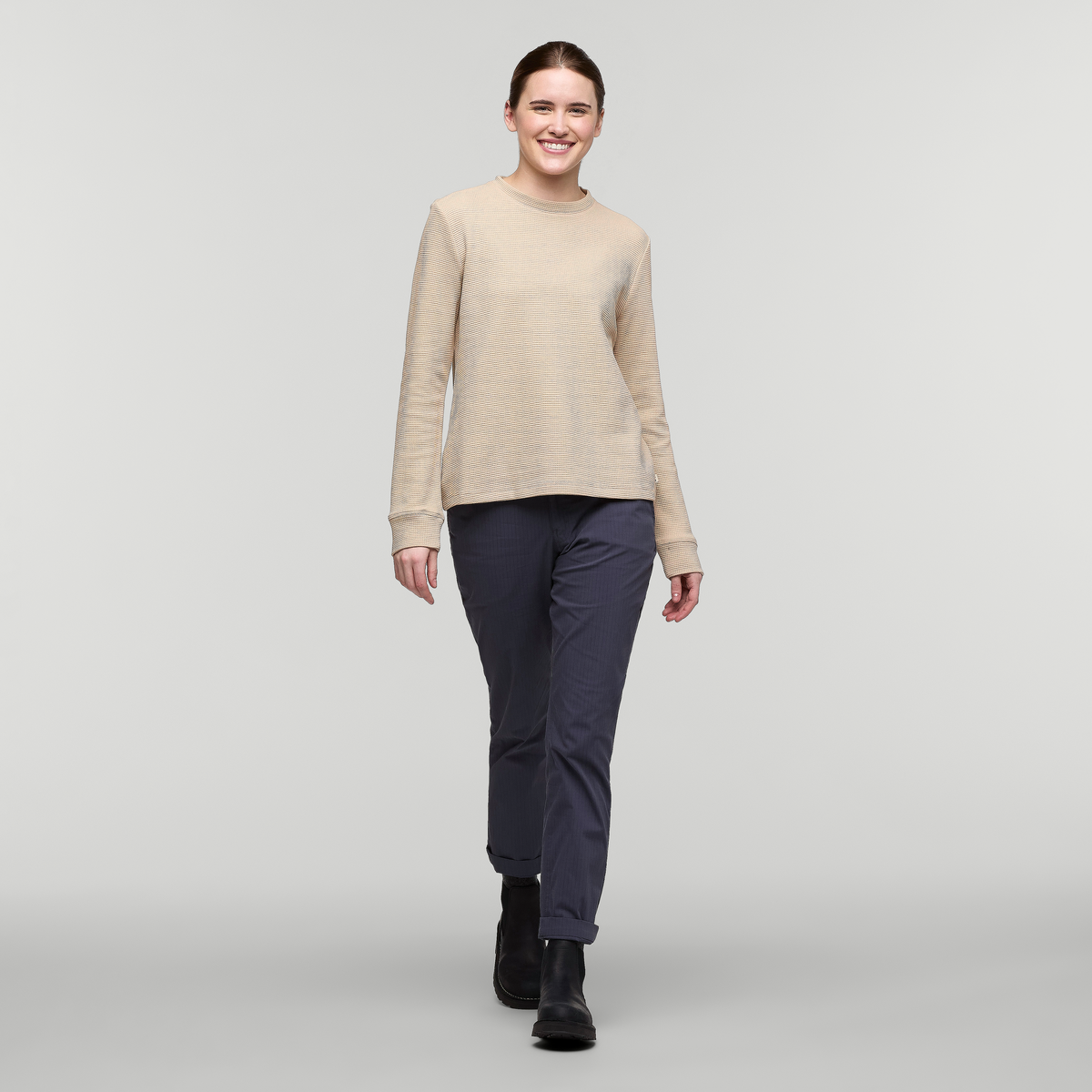 Atajo Long-Sleeve Waffle Shirt - Women's, Oatmeal, Model Kathleen