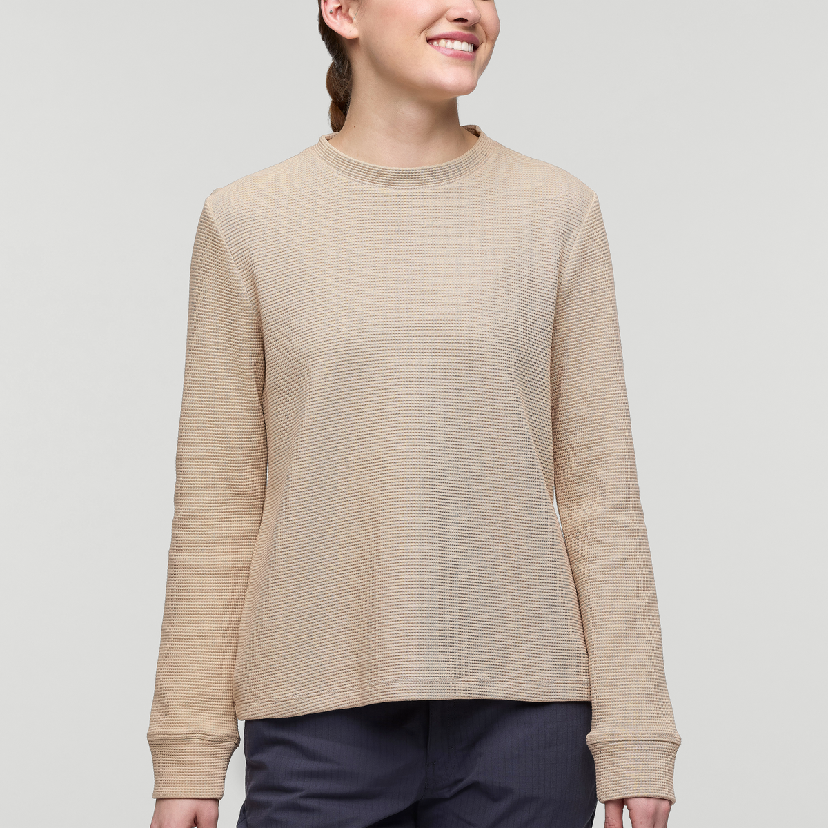 Atajo Long-Sleeve Waffle Shirt - Women's, Oatmeal, Model Kathleen
