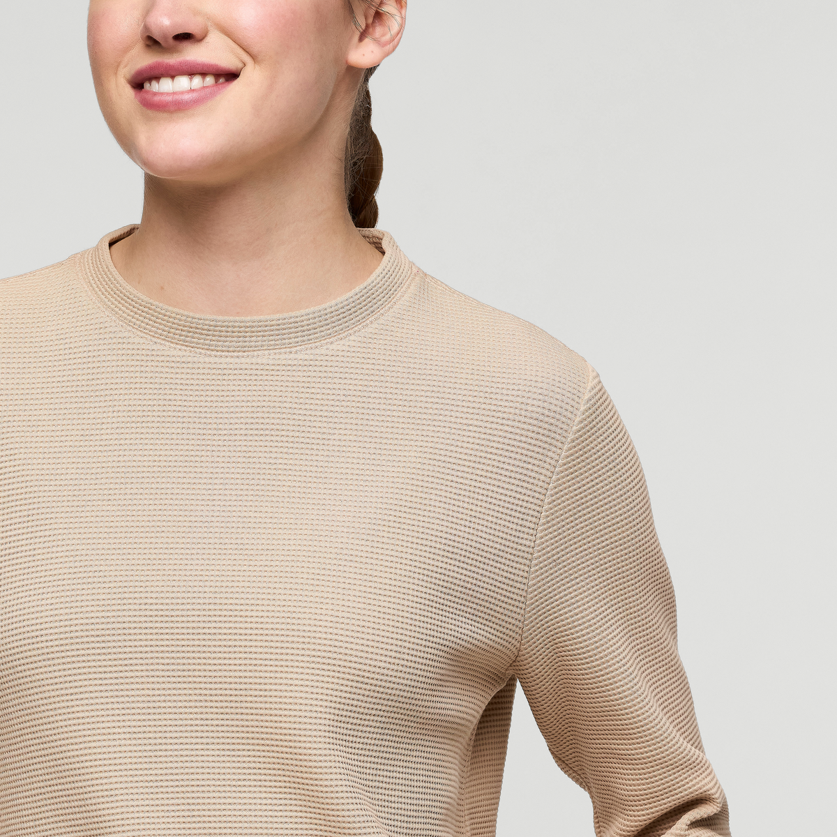 Atajo Long-Sleeve Waffle Shirt - Women's, Oatmeal, Model Kathleen