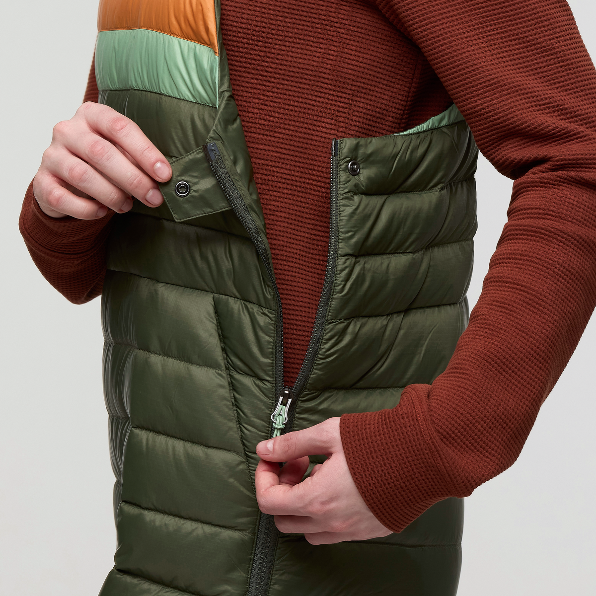 Fuego Down Overall - Women's, Fatigue Stripes, Model Kathleen