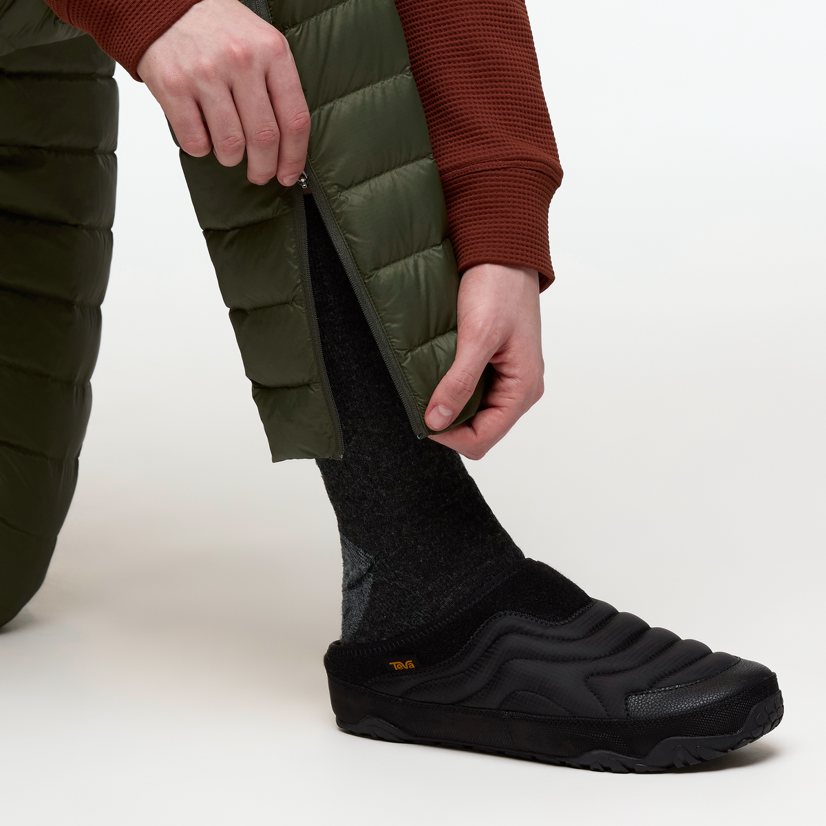 Fuego Down Overall - Women's, Fatigue Stripes, Model Kathleen