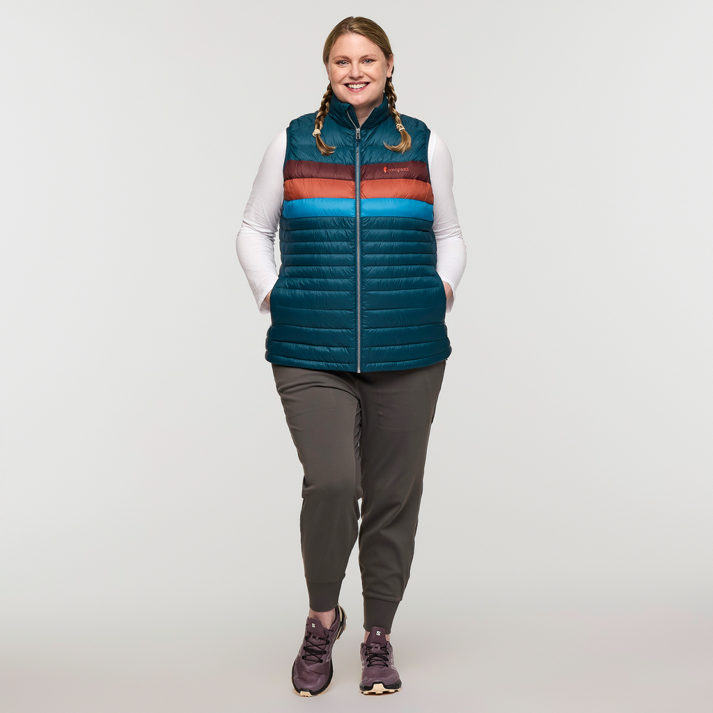 Fuego Down Vest - Women's, Abyss Stripes, Model Nicole