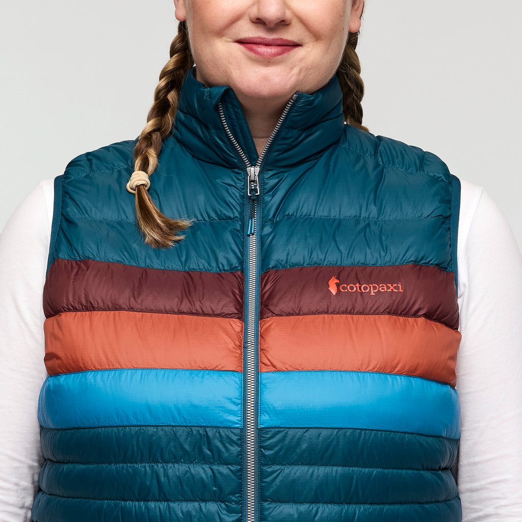 Fuego Down Vest - Women's, Abyss Stripes, Model Nicole