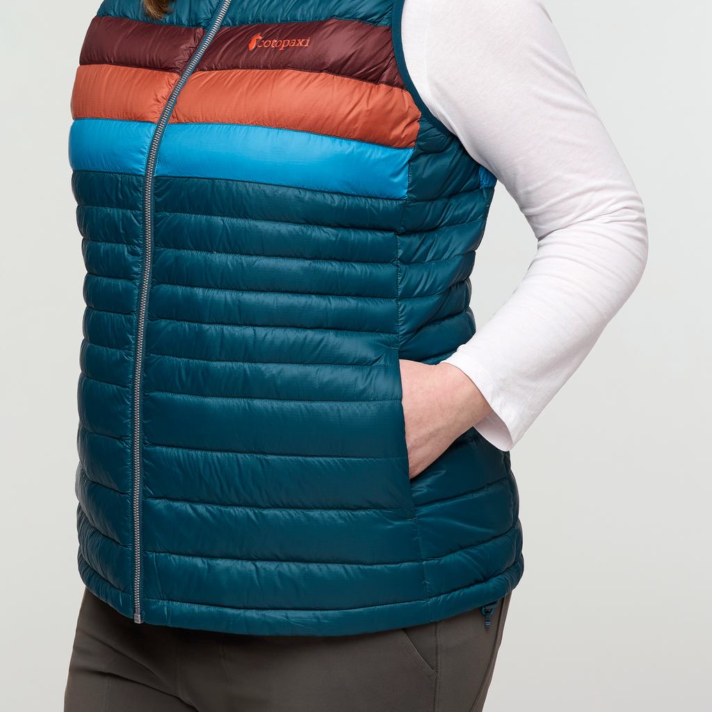 Fuego Down Vest - Women's, Abyss Stripes, Model Nicole